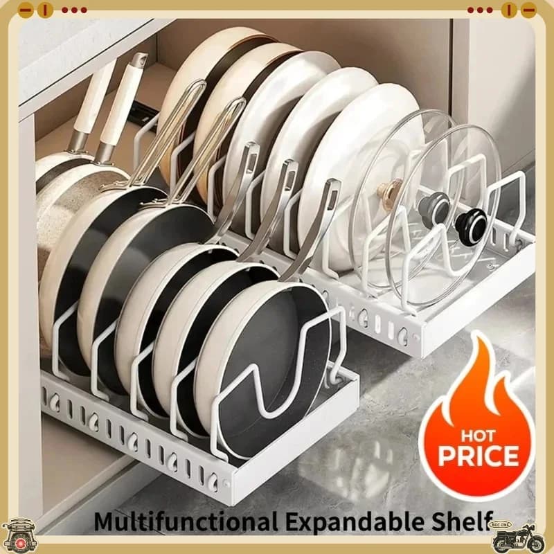 Hot SaleMultifunctional Pull-out Sliding Kitchen Storage Rack Drawer Organizer for Pan Lids Spices Bowls Plates Cookware Storage
