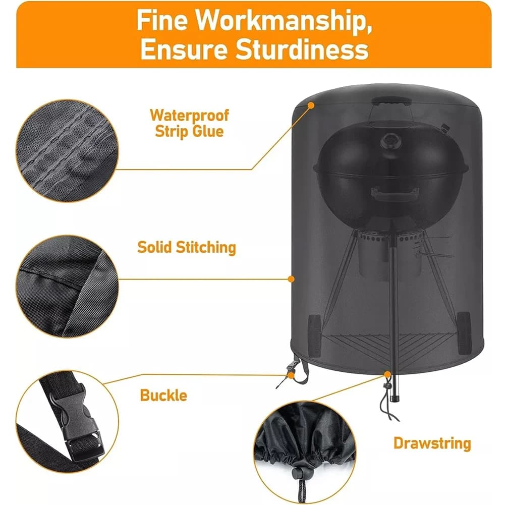 Raweao Kettle BBQ Cover Weber Waterproof Barbecue Cover Round BBQ Outdoor Rain Protective Barbecue Oxford Cover Tools 57Cm