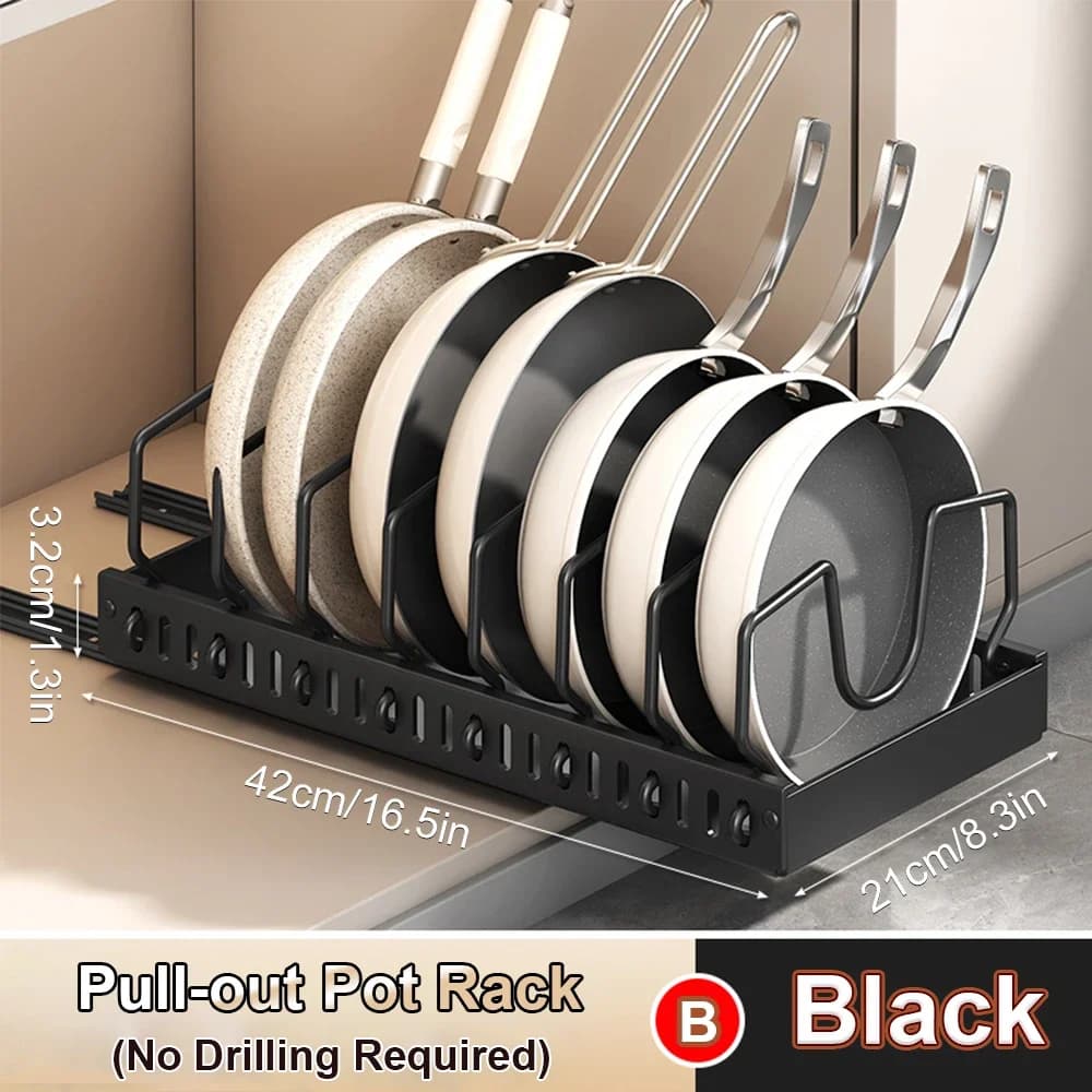 Hot SaleMultifunctional Pull-out Sliding Kitchen Storage Rack Drawer Organizer for Pan Lids Spices Bowls Plates Cookware Storage