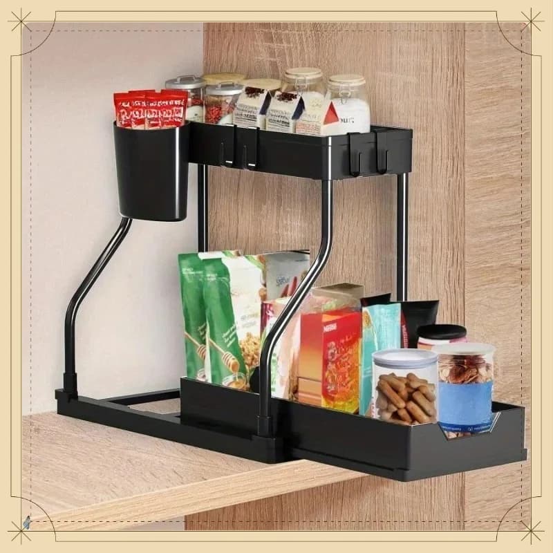 Multilayer Pull-out Storage Organizer Rack Versatile Shelf for Kitchen Seasoning Bottles Bathroom Under Sink Clutter Tidying